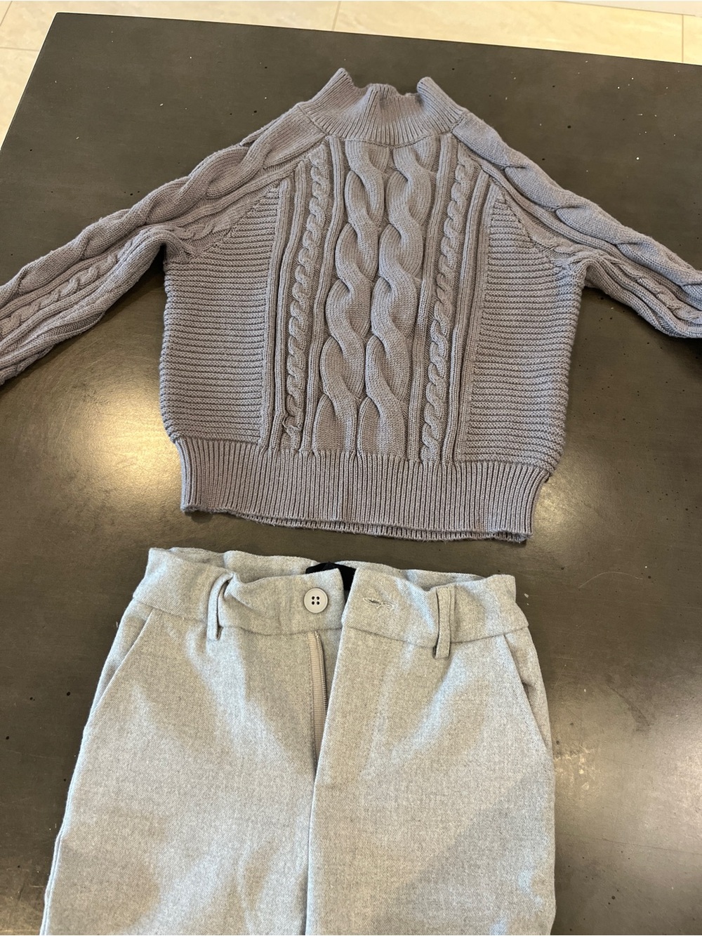 BAMBOO Light Gray Cable Knit Sweater & Gray Pants Set